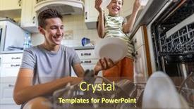  Presentation with loading - Presentation theme having two-boys-loading-the-dishwasher background and a tawny brown colored foreground