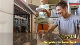  Presentation with loading - Colorful theme enhanced with two-boys-loading-the-dishwasher backdrop and a tawny brown colored foreground
