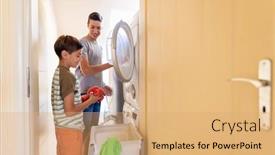  Presentation with loading - Presentation theme consisting of two-boys-loading-washing-machine background and a coral colored foreground