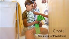  Presentation with loading - Beautiful presentation theme featuring two-boys-loading-washing-machine backdrop and a gold colored foreground
