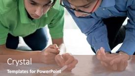  Presentation with world map - Slide set with two-boys-searching-on-world background and a coral colored foreground