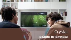  Presentation with video game - Beautiful slide set featuring two-boys-sitting-at-home backdrop and a tawny brown colored foreground