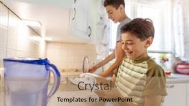  Presentation with kitchen - Presentation theme consisting of two-boys-washing-the-dishes background and a coral colored foreground