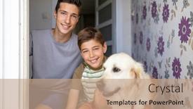  Presentation with dog house - Audience pleasing presentation design consisting of two-boys-with-a-dog backdrop and a coral colored foreground