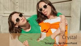  Presentation with faces - Slide set consisting of two-bright-cheerful-girls-friends background and a yellow colored foreground