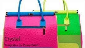  Presentation with leather bags - Slide set featuring two bright neon pink blue and green leather bags with gold lock and ostrich texture leather isolated on white background background and a red colored foreground