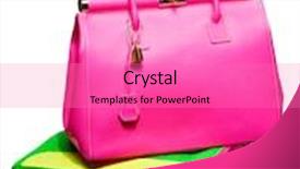  Presentation with leather bags - Cool new slide set with two bright neon pink blue and green bags with gold lock and ostrich texture leather isolated on white background backdrop and a coral colored foreground