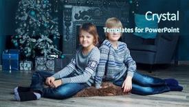  Presentation with christmas presents - Presentation with two brothers at home with christmas tree and presents background and a ocean colored foreground