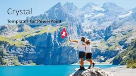  Presentation with switzerland - Slide deck having two-brothers-holding-swiss-flag background and a light blue colored foreground