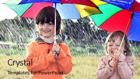  Presentation with play - Audience pleasing presentation theme consisting of two brothers play in rain backdrop and a coral colored foreground