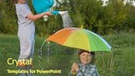  Presentation with rain - PPT layouts having two brothers play in rain outdoors background and a tawny brown colored foreground