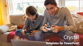  Presentation with computer games - PPT theme consisting of two-brothers-playing-computer-games background and a tawny brown colored foreground