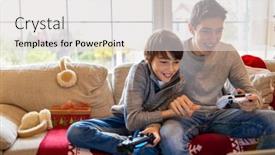  Presentation with computer games - Audience pleasing slides consisting of two-brothers-playing-computer-games backdrop and a light gray colored foreground