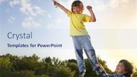  Presentation with balloons - Slide set featuring two-brothers-playing-one-flies background and a sky blue colored foreground