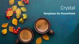  Presentation with dark blue green - Colorful theme enhanced with two-brown-clay-cups backdrop and a ocean colored foreground