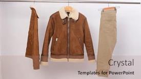  Presentation with brown leather - Presentation design with two-brown-leather-jacket and a coral colored foreground