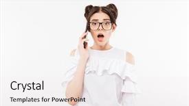  Presentation with teenage girl - PPT theme having two buns hairstyle and dental background and a white colored foreground