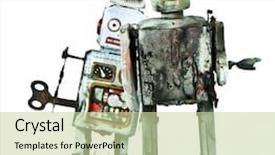  Presentation with military robot - Slide deck enhanced with two burnt robot toys background and a soft green colored foreground