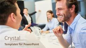  Presentation with discussion - Audience pleasing presentation consisting of two-business-colleagues-have-fun backdrop and a lemonade colored foreground