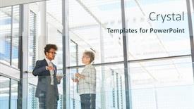  Presentation with coffee talk - Presentation theme enhanced with two-business-colleagues-make background and a sky blue colored foreground