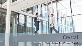  Presentation with gallery - Audience pleasing presentation theme consisting of two-business-colleagues-walk-through backdrop and a light blue colored foreground