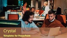  Presentation with joint - Presentation enhanced with two-business-friends-discuss background and a red colored foreground