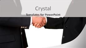  Presentation with hand shake - Theme consisting of two-business-leader-shake-hand background and a light gray colored foreground