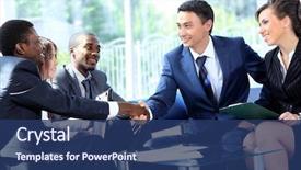  Presentation with shaking hands - Cool new theme with two business man shaking hands backdrop and a ocean colored foreground