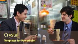  Presentation with lunch - Audience pleasing presentation consisting of two-business-men-having-lunch backdrop and a tawny brown colored foreground