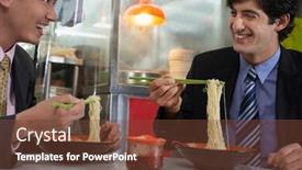  Presentation with lunch - Presentation theme featuring two-business-men-having-lunch background and a tawny brown colored foreground