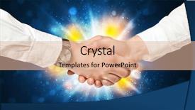  Presentation with explosion - Slides enhanced with two business men shaking hands with a successes agreement with explosion background and a lemonade colored foreground