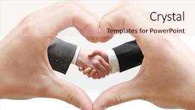  Presentation with heart hands - Beautiful presentation theme featuring two business men shaking hands backdrop and a  colored foreground