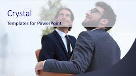  Presentation with business experience - PPT layouts having two business partner looking background and a sky blue colored foreground