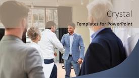  Presentation with partnership - Theme featuring two-business-partners-handshake background and a coral colored foreground