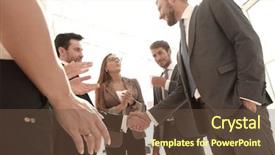  Presentation with shaking hands - Colorful slide deck enhanced with two business partners shaking hands backdrop and a tawny brown colored foreground