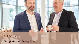  Presentation with coffee talk - Presentation design consisting of two-business-people-and-colleagues background and a coral colored foreground