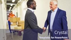  Presentation with successful - Cool new theme with two-business-people-as-successful backdrop and a navy blue colored foreground