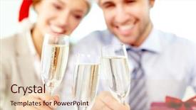  Presentation with flutes - Colorful slides enhanced with two business people clinking glasses the focus is on champagne flutes backdrop and a lemonade colored foreground