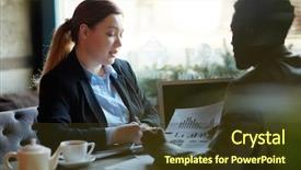  Presentation with african american meeting - Presentation theme consisting of two business people during work background and a tawny brown colored foreground