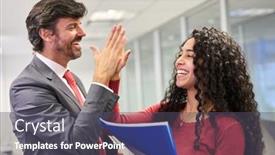  Presentation with motivation - PPT layouts consisting of two-business-people-giving background and a dark gray colored foreground