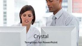  Presentation with computers - Slides featuring business people helping each other background and a light gray colored foreground