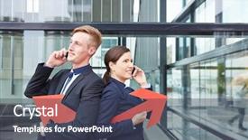  Presentation with two people holding hands - PPT layouts with two business people holding smartphones background and a  colored foreground