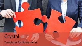 Presentation with holding puzzle pieces - Amazing presentation theme having two business people holding two backdrop and a red colored foreground