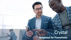  Presentation with business partner people joining hand - Amazing slides having two business people partners watching backdrop and a  colored foreground