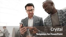  Presentation with partners - Beautiful theme featuring two business people partners watching backdrop and a  colored foreground