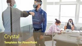  Presentation with infection prevention - Slides with two-business-people-salute-each background and a violet colored foreground