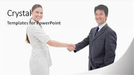  Presentation with shaking hands - Presentation theme consisting of two business people shaking hands background and a white colored foreground