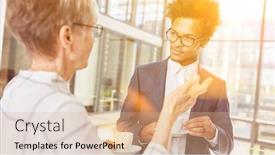  Presentation with coffee talk - Beautiful presentation featuring two-business-people-talk backdrop and a lemonade colored foreground