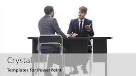  Presentation with two people talking - Amazing slide set having two-business-people-talking-sitting backdrop and a light gray colored foreground