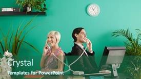  Presentation with two people talking - Beautiful slide set featuring two-business-people-talking backdrop and a ocean colored foreground